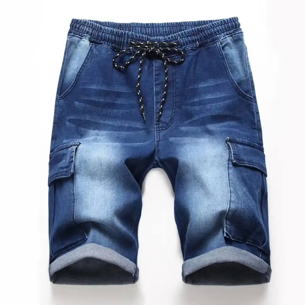 mens elastic waist jean shorts