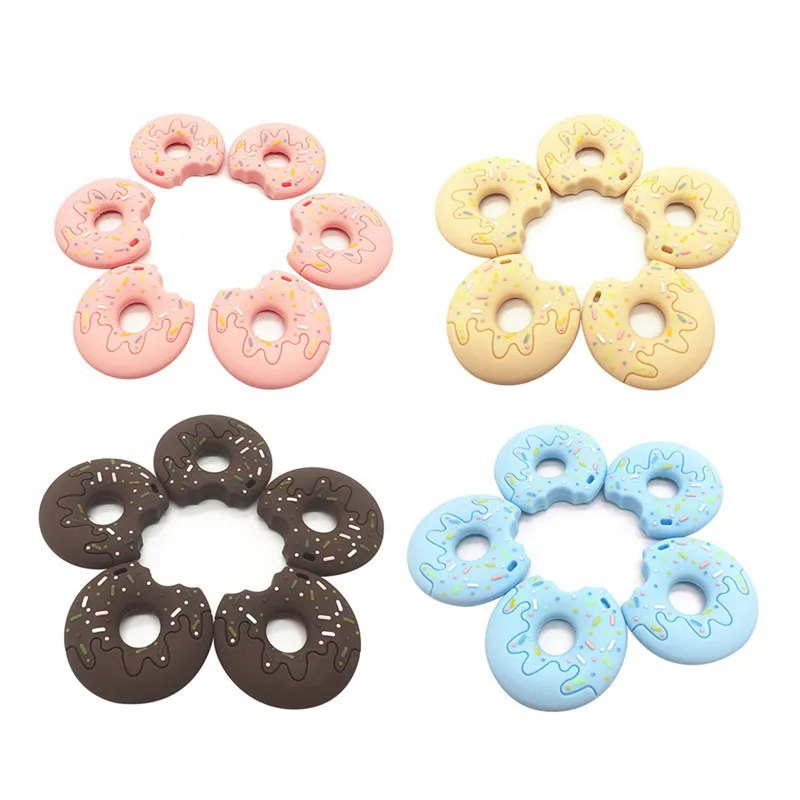 

1pc Baby Silicone Teether Grinding Cookies Donut Pendant Teether Chew Toy Silicone Beads Baby Gift Soft Silicone Teethers