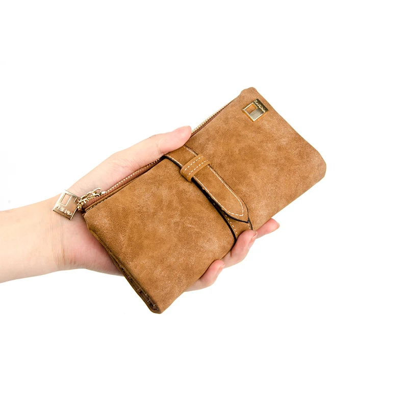 الشهيرة العلامة التجارية طويلة محفظة امرأتين أضعاف محافظ الرباط Nubuck الجلود سستة الغزال السيدات Carteira الأنثوية حقيبة صغيرة