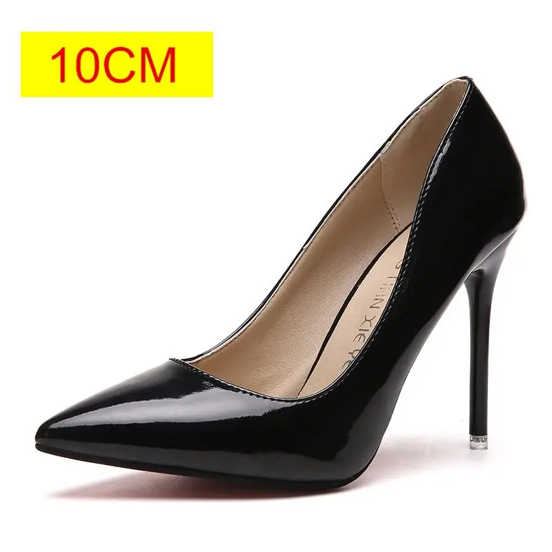 Black 10cm Г.; популярная женская обувь; туфли-лодочки с острым носком; модельные туфли из лакированной кожи; водонепроницаемые мокасины на высоком каблуке; свадебные туфли; zapatos mujer; цвет синий, белый - Цвет: Black 10cm