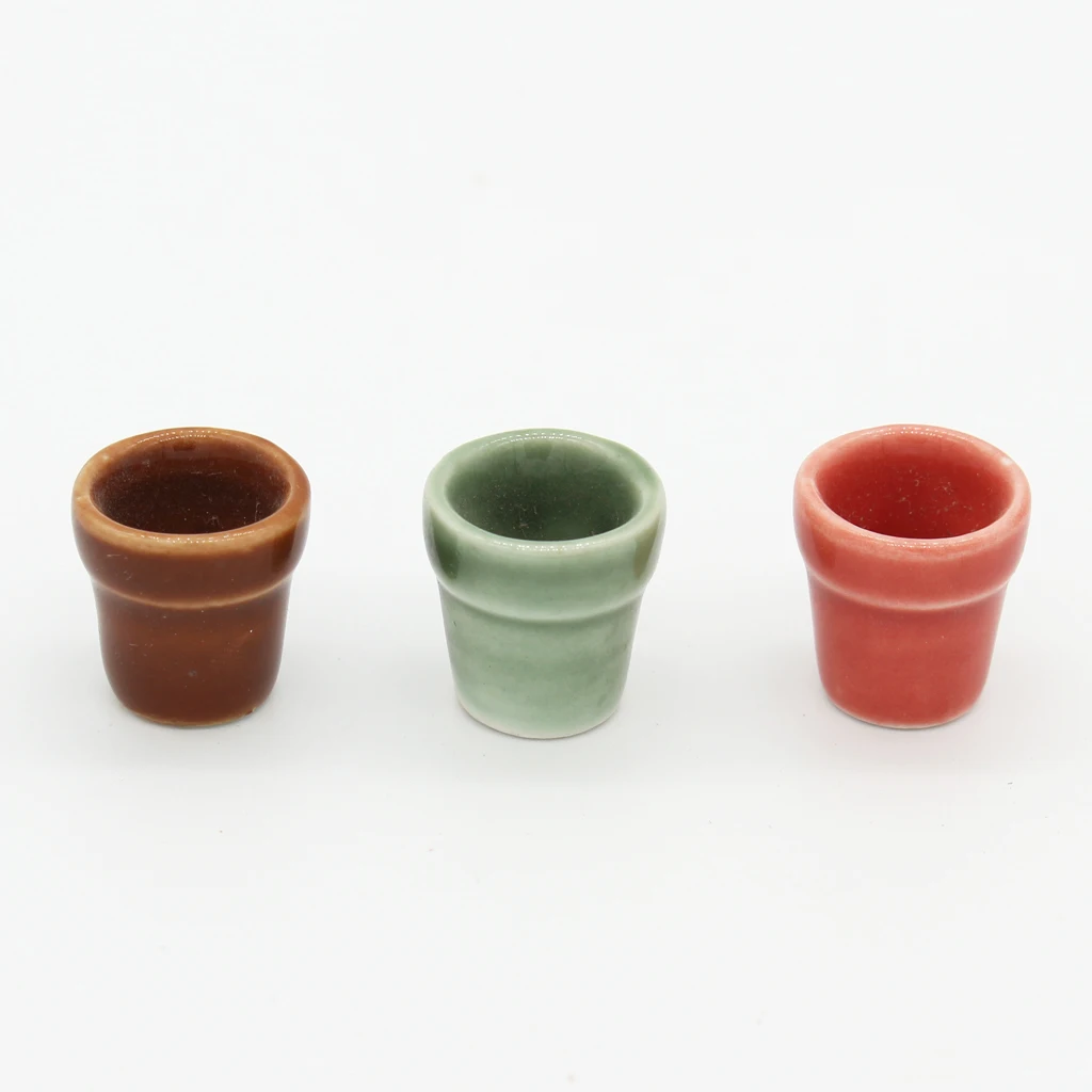 3Pcs 1/12 Scale Flowerpots Miniatures Dollhouse Garden Decoration Accessories