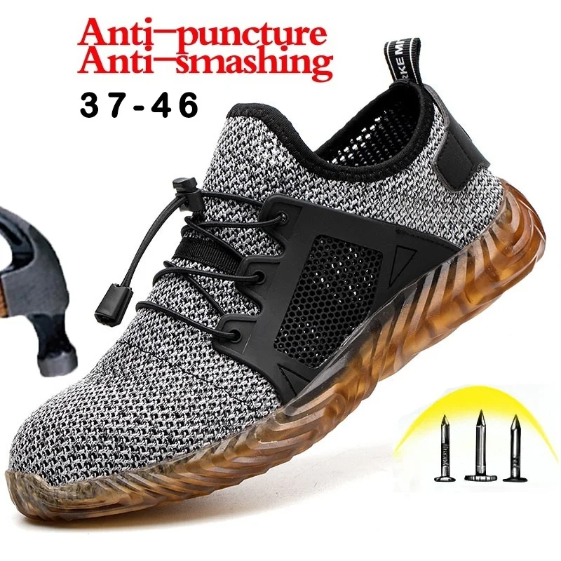 

New Fashion Men Steel Toe Cap Work Safety Boots Steel Mid Sole Anti-puncture Soft Bottom Safety Shoes Plus Size 37-46