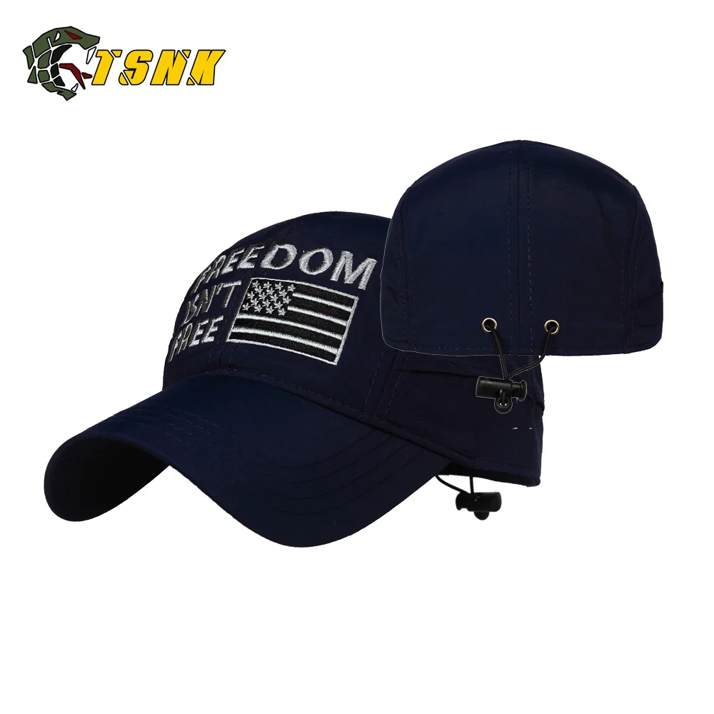 TSNK 3D вышивка "FREEDOM ISN'T FREE" тактическая быстросохнущая Мужская и женская брендовая бейсболка Беговая шапка Солнцезащитная альпинистская Беговая шапка - Цвет: NAVY BLUE