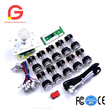 

DIY White Ball Top Handle Arcade Set Kits 2/4/8 Way Classic LED Joystick 10 x Light Push Buttons USB Cable Encoder Board