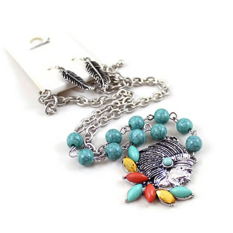 

J157 BIGBING fashion jewelry fashion silver head beads Necklace feather earring jewelry set high quality