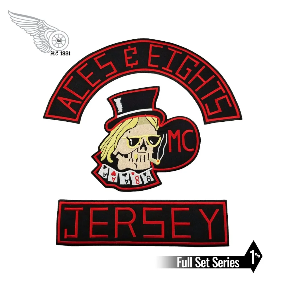 

NEW ARRIVAL MC ACES EIGHTS JERSEY EMBROIDERY PATCH MOTORCYCLE CLUB VEST OUTLAW BIKER JACKET IRON ON PATCH FREE SHIPPING