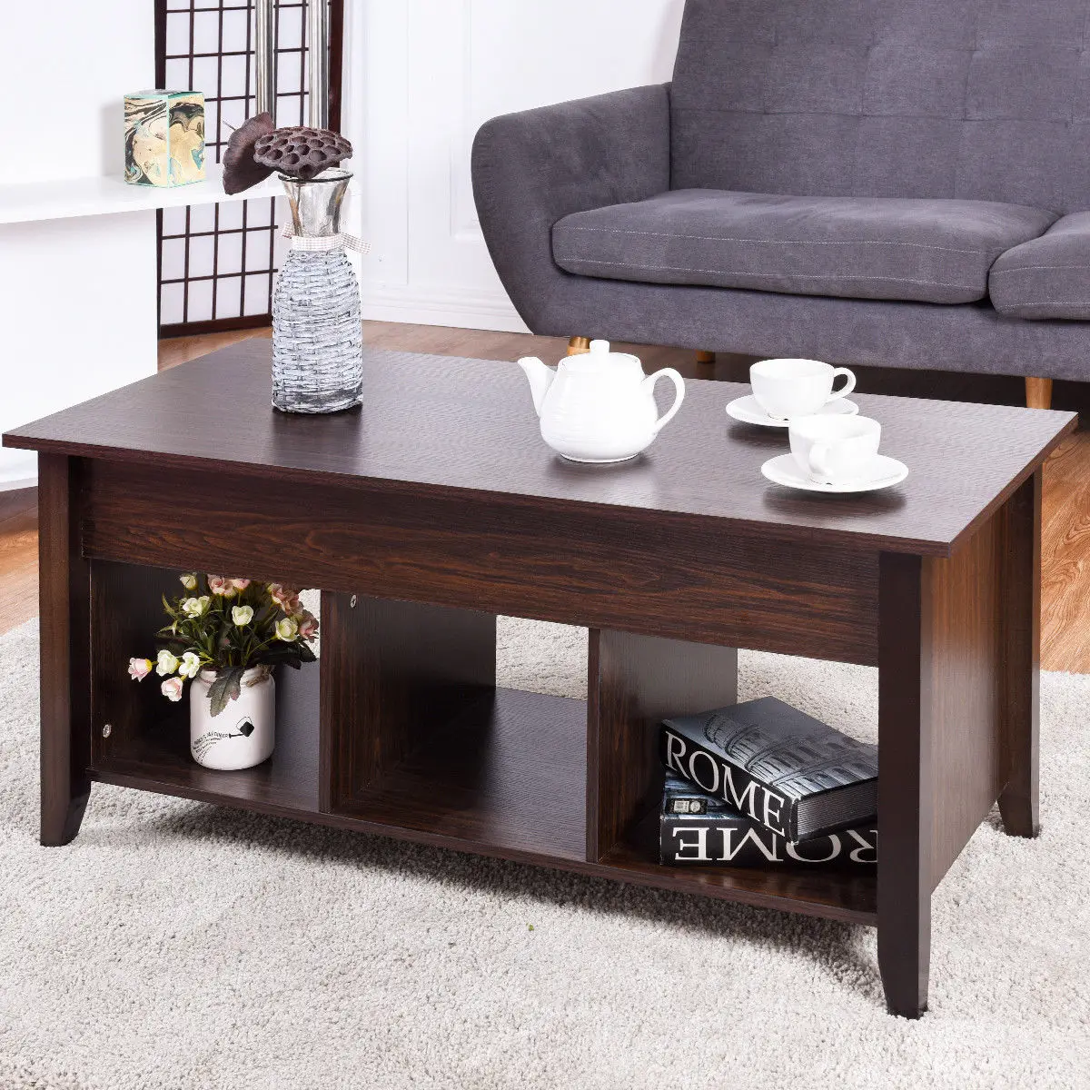 Giantex Lift Top Coffee Table with Hidden Compartment Storage Shelf Modern Wood Living Room Furniture HW56639BK