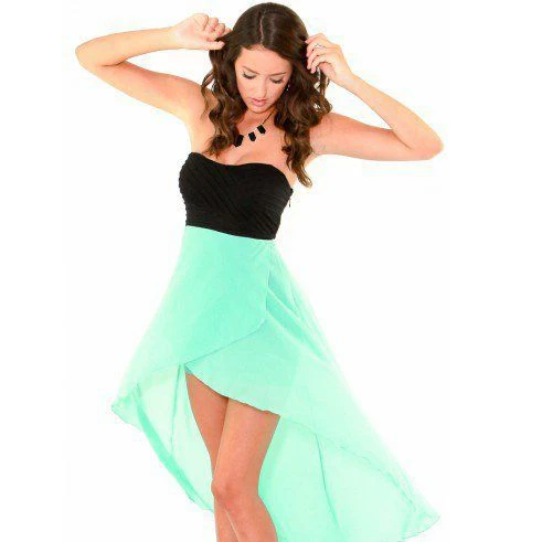 Black Green Strapless High Low Chiffon Bridesmaid Dresses Short Black Green Strapless High Low Chiffon Bridesmaid Dresses Short Party Maid Of Honor Above Knee