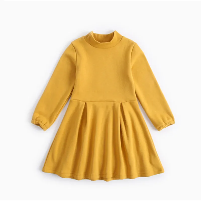 DFXD Newest Winter Girls Dress Soild Yellow Gray Long Sleeve Turtleneck ...