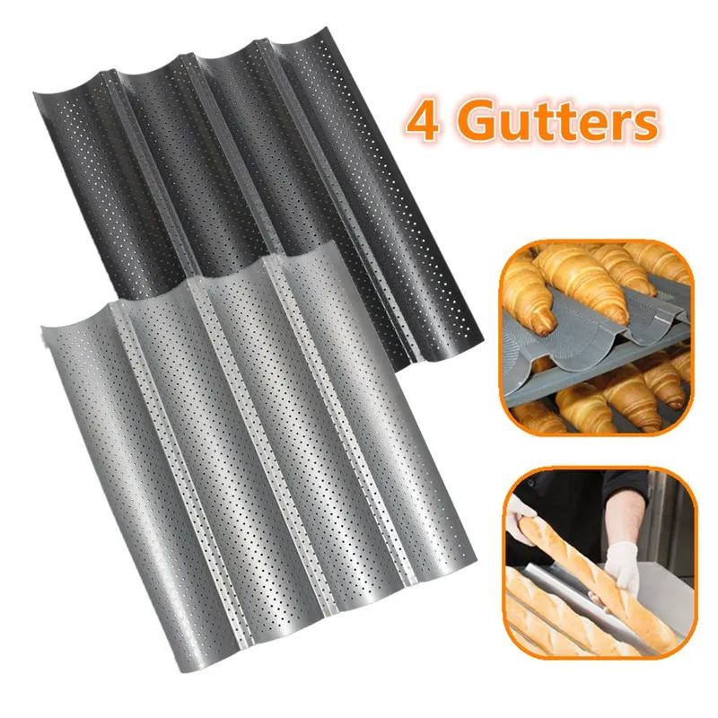 

Non-stick Perforated Baguette Pan French Bread Pan Wave Loaf Bake Bakeware Mould Kitchen Appliance Parts