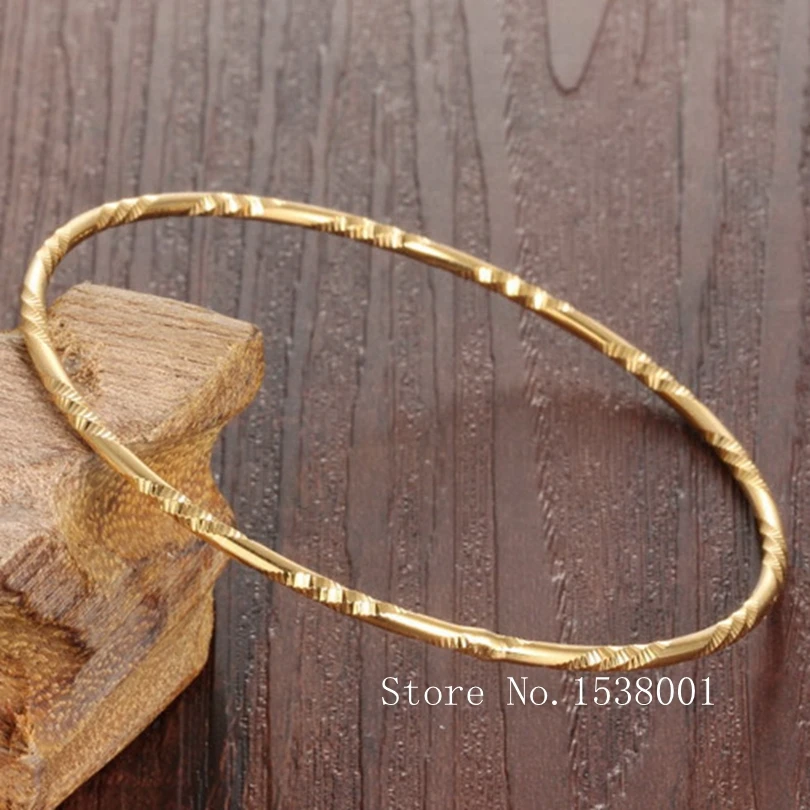 Резной простой жёлтый золотистый женский браслет 60 мм|women bangles|gold womens banglewomen gold