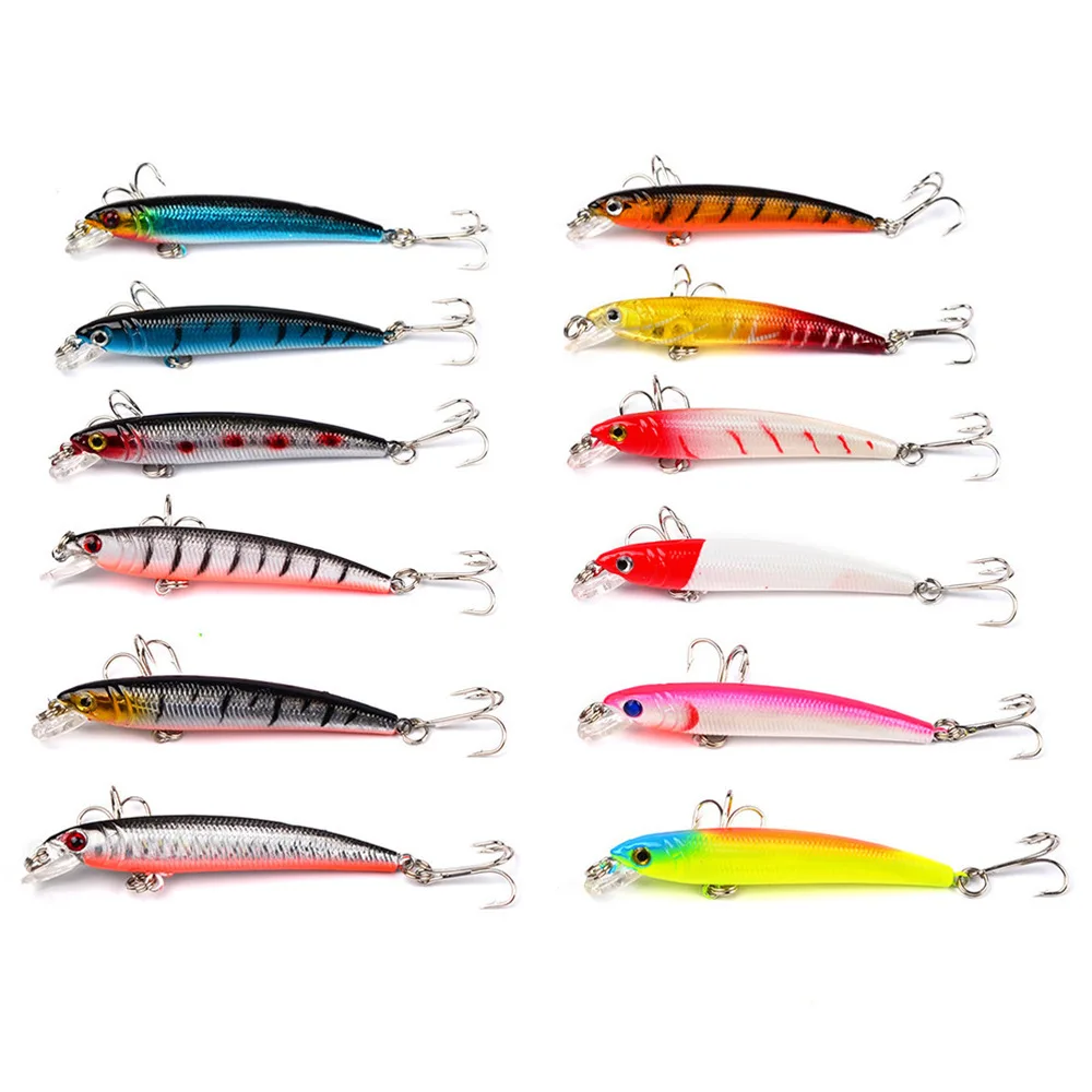 

12PCS 75mm/5g Minnow Fishing Lure Sea Plastic Hard Bait 6# Hook Wobbler Crankbait Shallow Saltwater Isca Artificial Bait Tackle