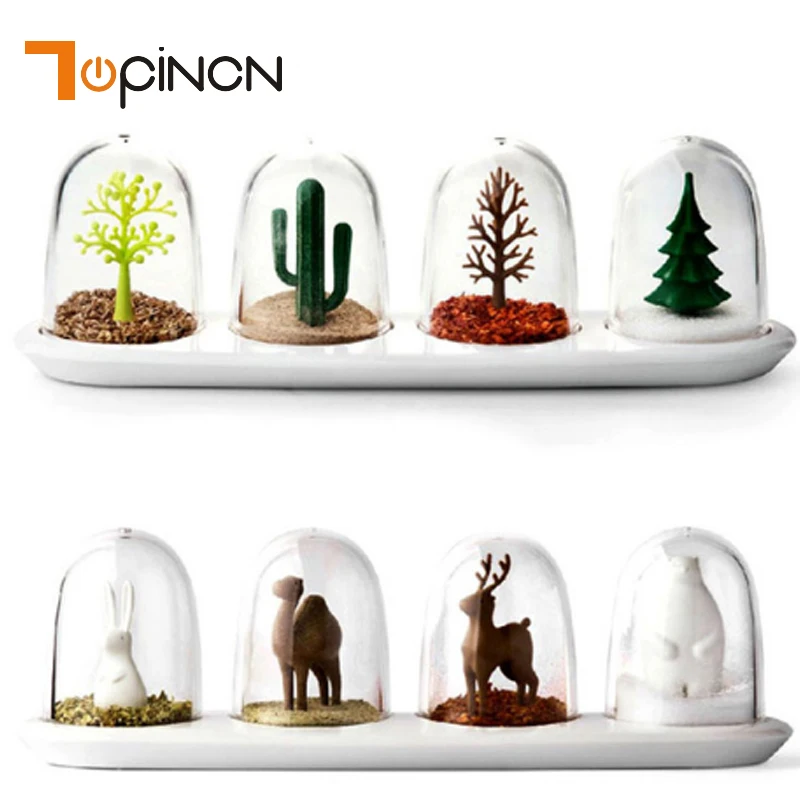 

4Grid Plant/Animal Plastic Kitchen Storage Box Herbs Spices Pepper And Salt Jars Storage Box Container Kitchen Organizer Bottle