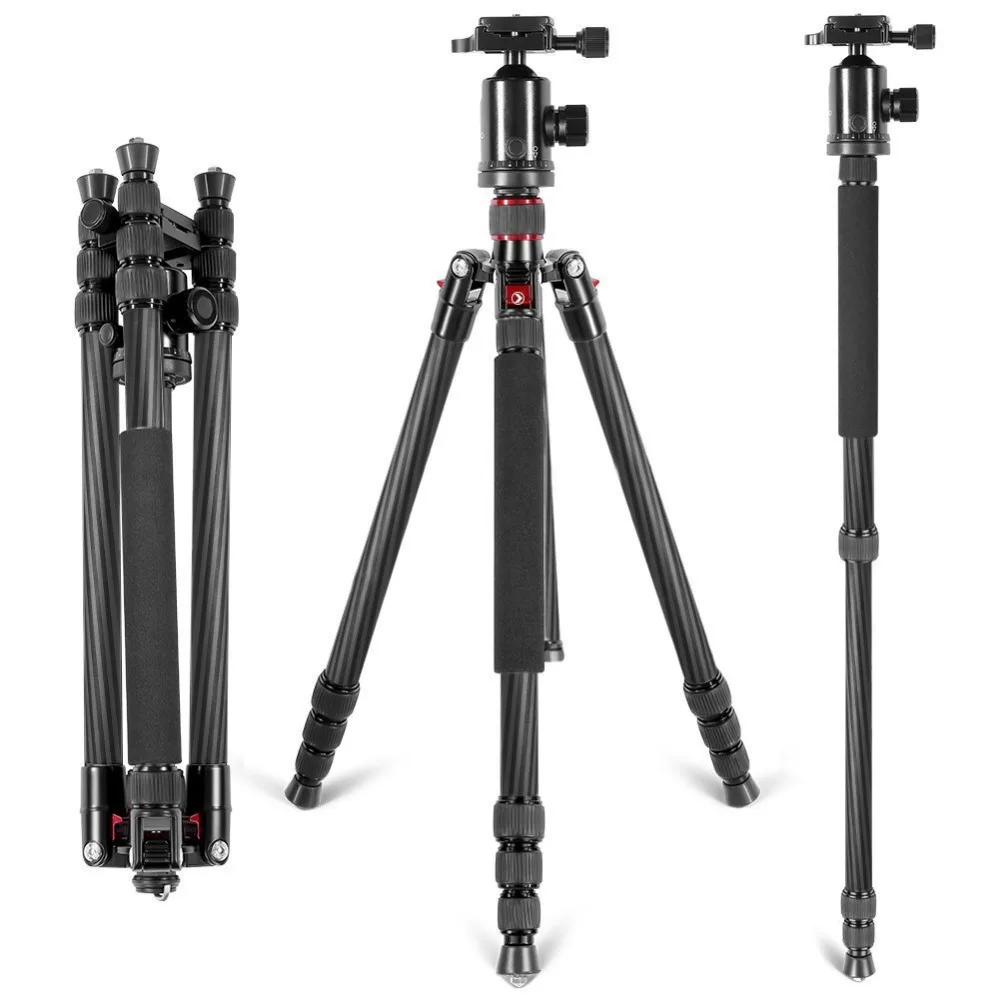 

Neewer Carbon Fiber 66"/168cm Lightweight Portable Camera Tripod Stand Monopod+360 Degree Ball Head+Bubble Level For Canon Nikon
