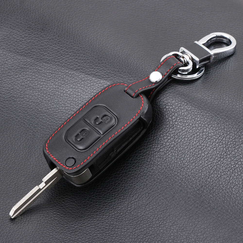 2 Button Fold Key ,Genuine Leather Car Key Case Cover For Mercedes Benz