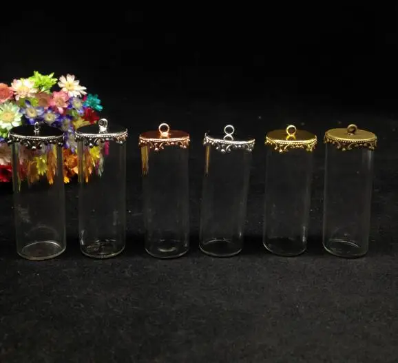 

300pcs 40*15mm clear open tube jars glass globe bubble findings set glass bottle vail pandent fashion necklace glass dome cover