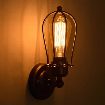 

Bulb+Nordic Retro Wall Lamp Bedside Light Wrought Iron Lamps Shade American Country Style Restaurant Bar Industrial Pendant