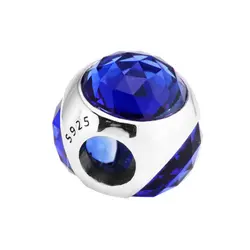 DIY бусины для изготовления ювелирных изделий Сияющий капелька Королевский синий кристаллы талисманы серебряный шарик 925 Perles Fit Брен