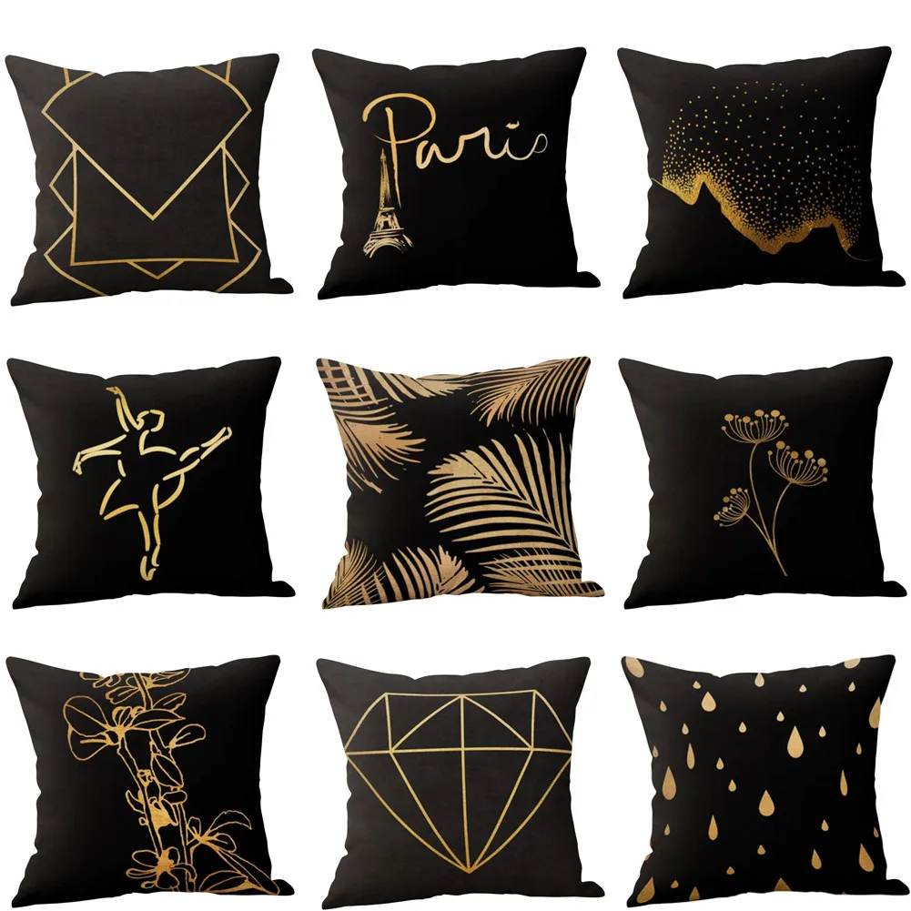 New Pillow Cotton Linen Black And yellow Zipper Closure Pillow Cases