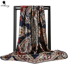 O CHUANG bufanda de seda moda Foulard chal satinado bufandas tamaño grande 90*90cm cuadrado de seda pelo/cabeza bufandas mujeres bandana
