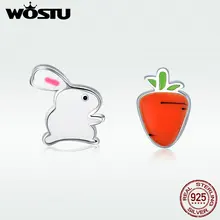 WOSTU Настоящее 925 пробы серебро крошечные морковь кролик серьги-гвоздики с животными для Для женщин серебро с рисунком вечерние ювелирные украшения DZE154