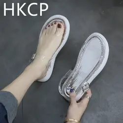 HKCP сандалии женщин 2019 новая линия Фея Ветер студент плоской подошве с прозрачные летние с открытым носком пляжная обувь C096