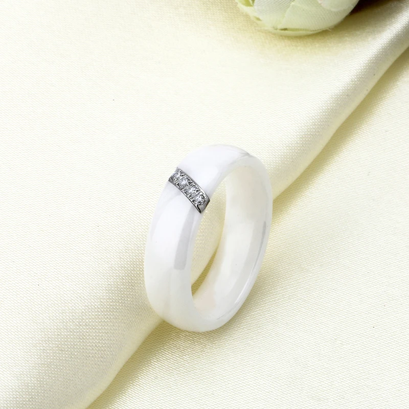 6mm Womens Ring Ceramic Classic Black White Smooth India Stone Crystal Jewelry Fashion Wedding Engagement