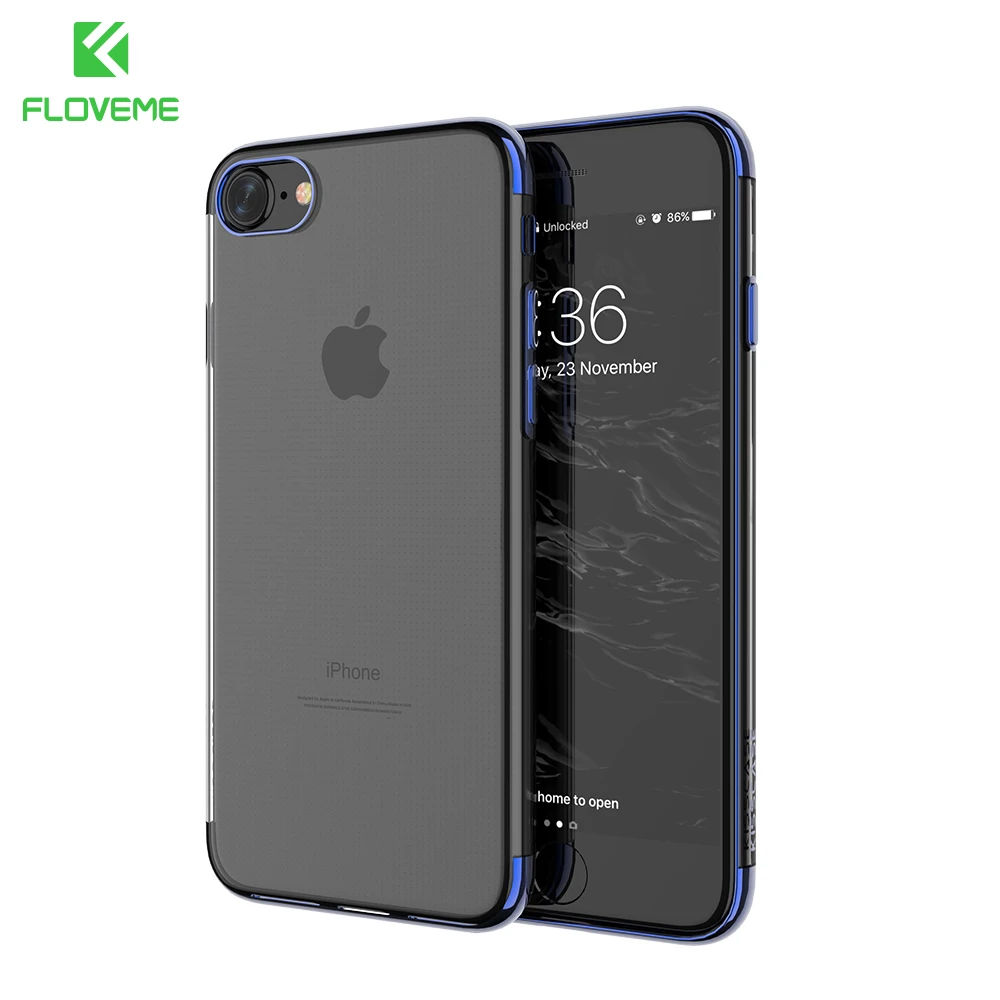 

FLOVEME Case For iPhone 8 7 6 6s Plus Case Plated Button Clear TPU Phone Case Cover Ultra Slim Back Cover For iPhone 6 7 8 Plus
