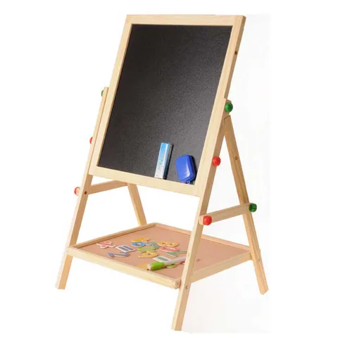 Crianças de Madeira 2 em 1 Ajustável Apagável Dupla Face Magnética Quadro Negro Faça Você Mesmo Pintura Desenho Placa Brinquedo