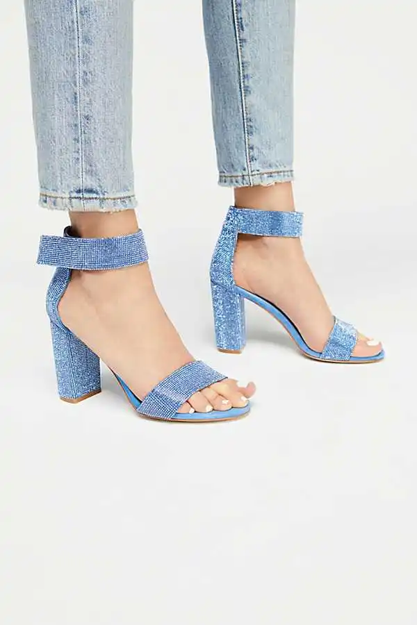 

Block Heel Sequined Sandals Concise Fashion One Strap Open Toe Cut Out Hook Celebrity Female Shoes Chunky Heel Glitter Footwear