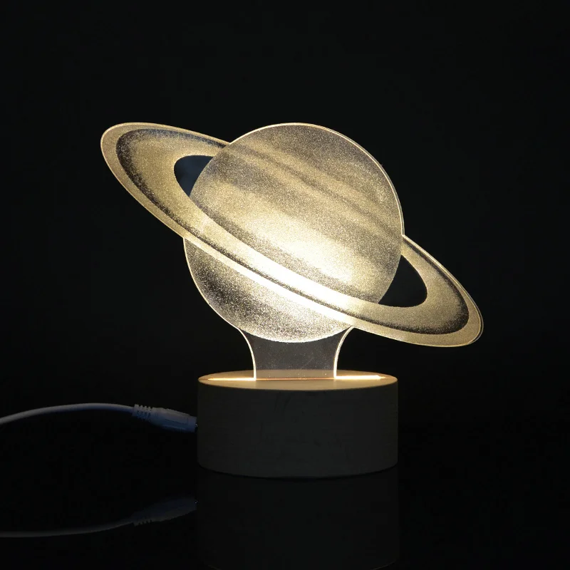 Сатурн дизайн DC5v детская Спальня ночной Светильник 3D Иллюзия творческий, украшение на Рождество, для дома, настольная лампа акриловый светодиодный ночной Светильник