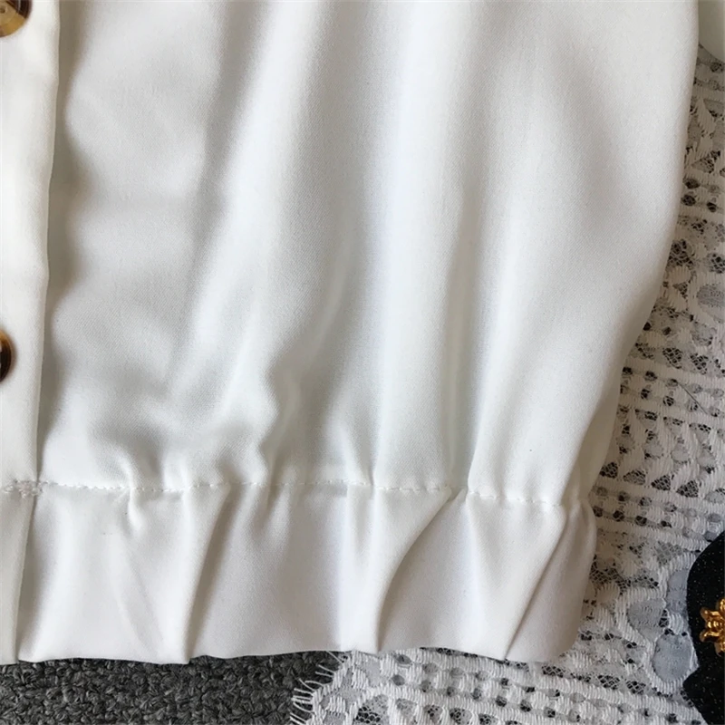Корейские модные женские шифоновые блузки рубашки офисные женские полуфонарики рукава сексуальные v-образным вырезом Твердые Кнопки Тонкие плиссированные рубашки