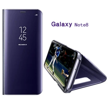 

New S-GUARD Kickstand case coque cover for samsung galaxy Note8 mirror pu leather smart view window IC Chip flip cases covers