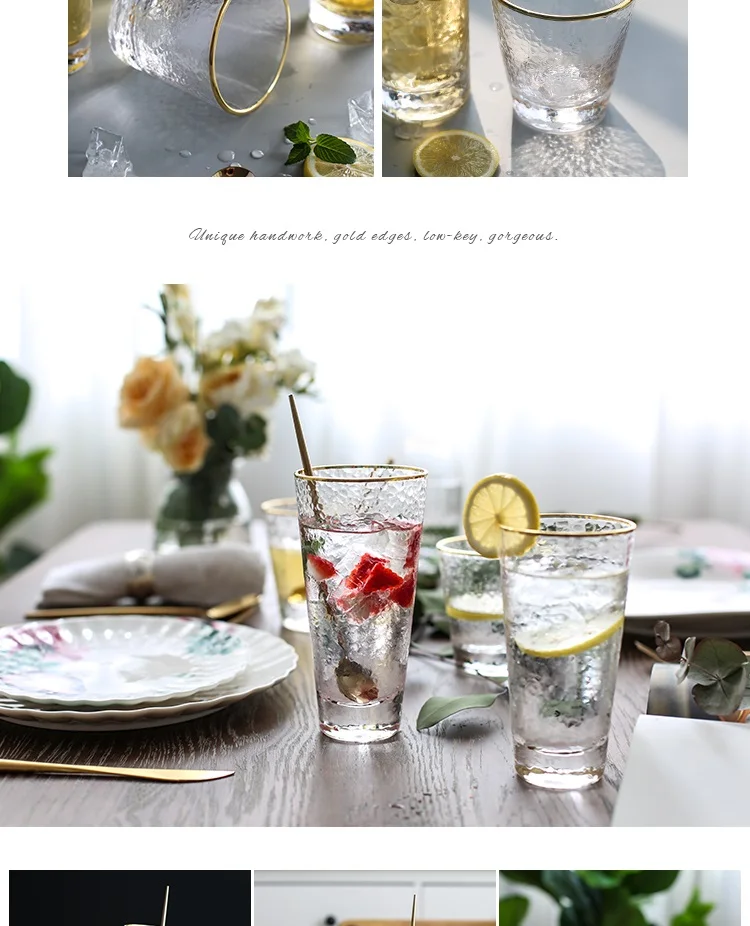 Креативная прозрачная стеклянная кружка с золотым ободком для напитков, пивные Коктейльные бокалы, стеклянная чашка для подарка