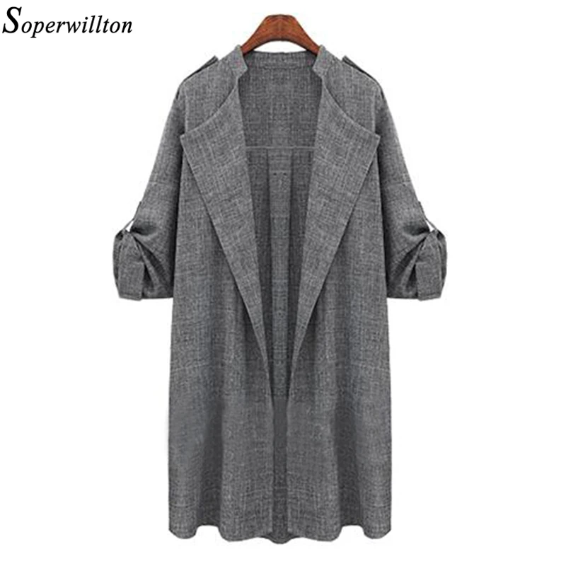 

Spring coat Women 2019 Linen Cardigan Jacket Slim Thin Windbreaker European Style Casual OL ladies elegant Plus Size M-5XL #F001