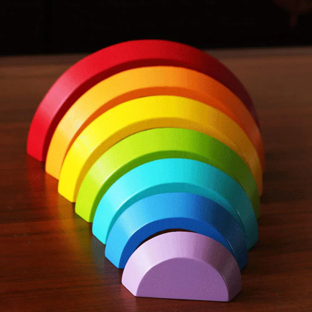 Promotion Juguetes Building Blocks Rainbow Wooden Toy Bricks Colorful