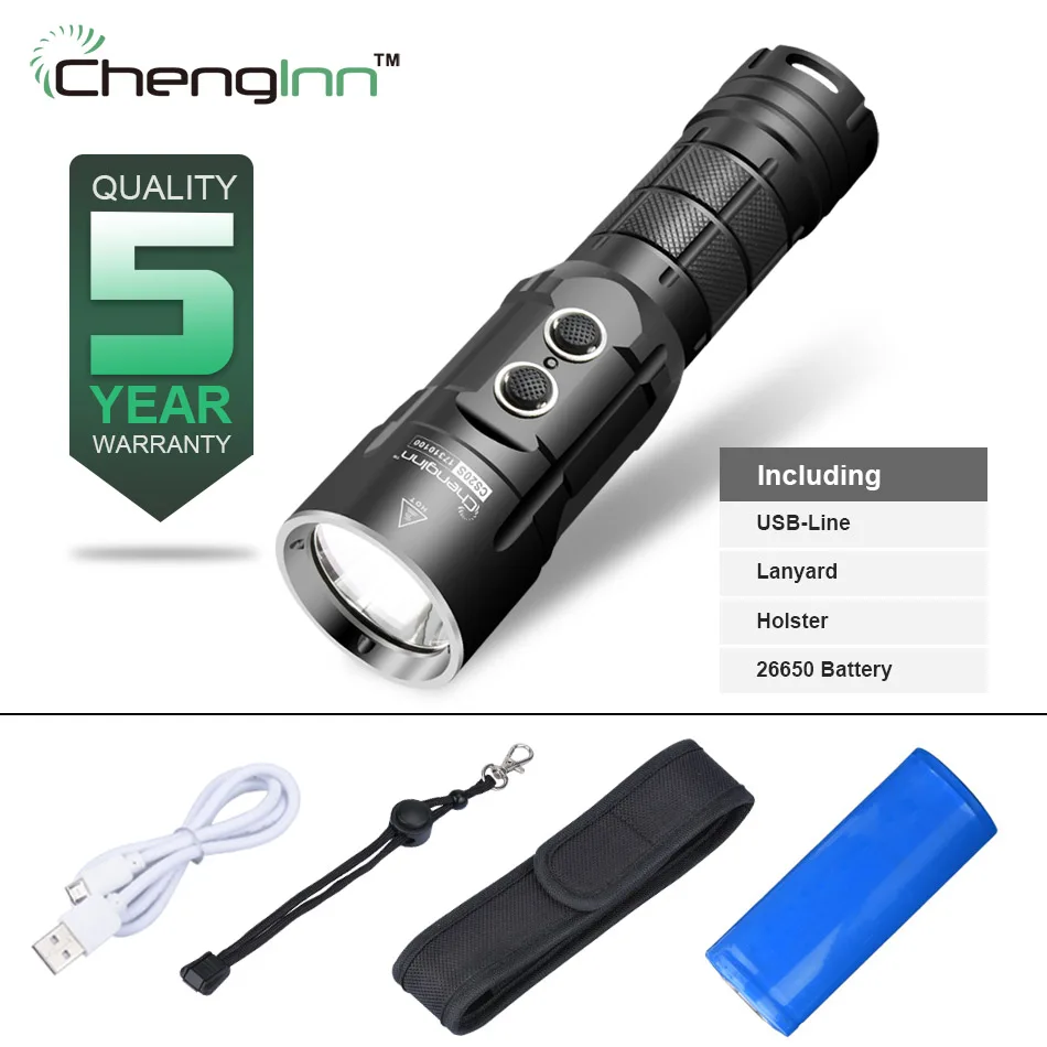 

Chenglnn CS20S Powerful Flashlight Rechargeable 6 Modes SOS Cree LED Light Torch Lantern with 26650 Battery and usb line