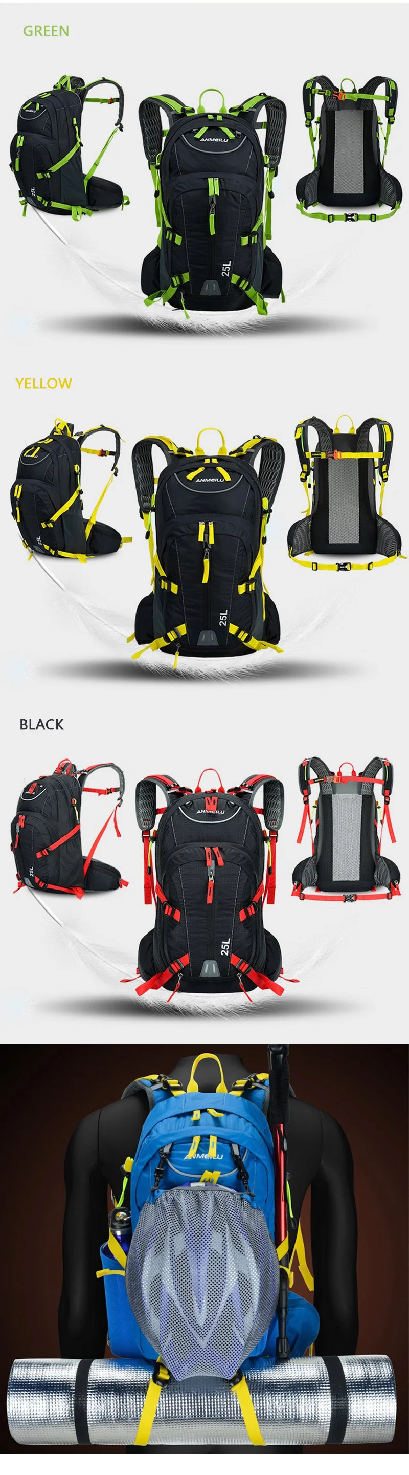 Bicicleta de Ciclismo Mochila de Acampamento Caminhadas à Prova Água ao ar Bolsa de Viagem Mochila com Capa de Chuva Anmeilu Backbag Livre Esporte Equitação 25l Mtb d' 3 Água Ao Ar Livre Esporte Equitação Saco