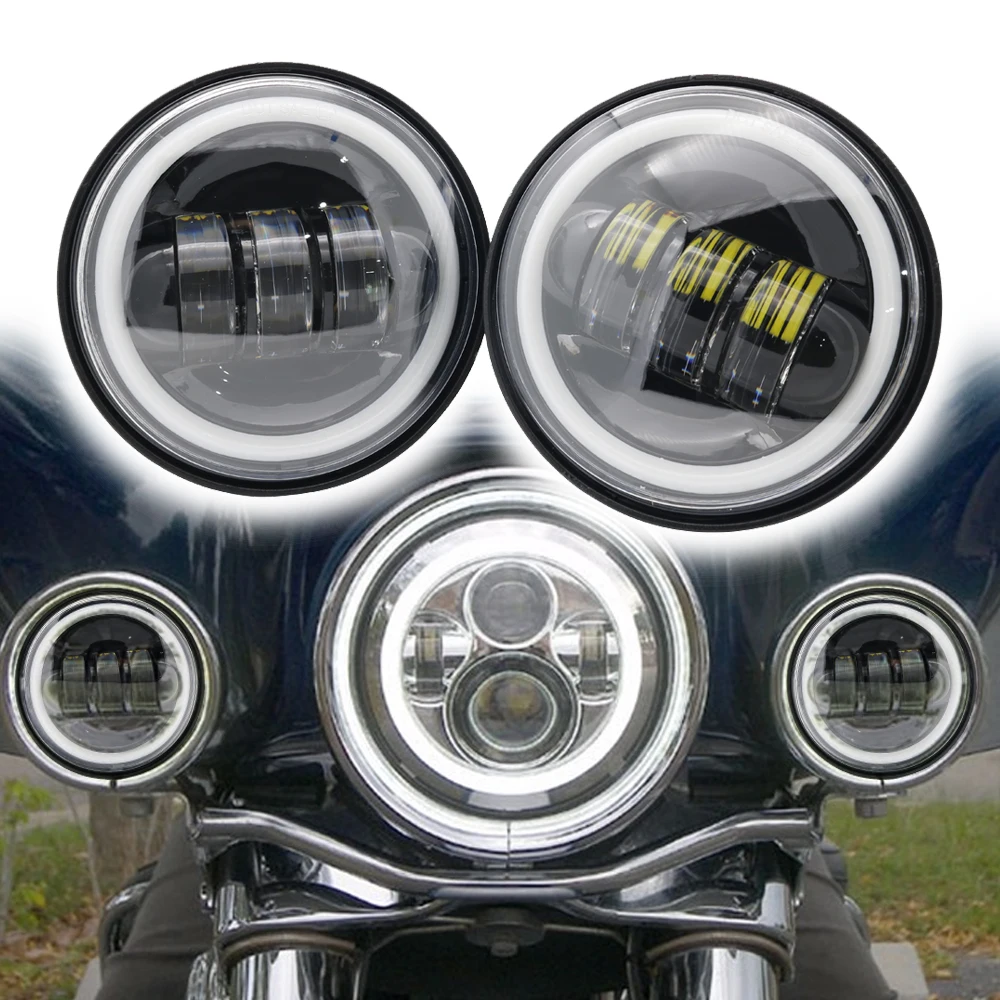 2PCS Chrome Black 4.5 Inch LED Passing Light Spot Driving Lamp LED Fog Lights for Harley Davidson Motorcycles 4.5 Lights (17)