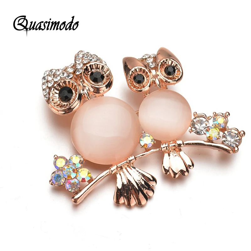 Opal Owl Brooches Mother with kids animal Crystal brooches pins women girls birds Clothes jewelry brooch buckles (1)