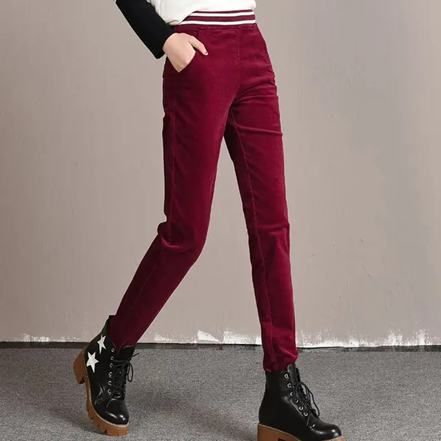 Autumn Winter Women High-waist Corduroy Trousers 2017 New Plus Cashmere Warm Was Thin Art Retro Elastic Waist Slacks WZ167 1