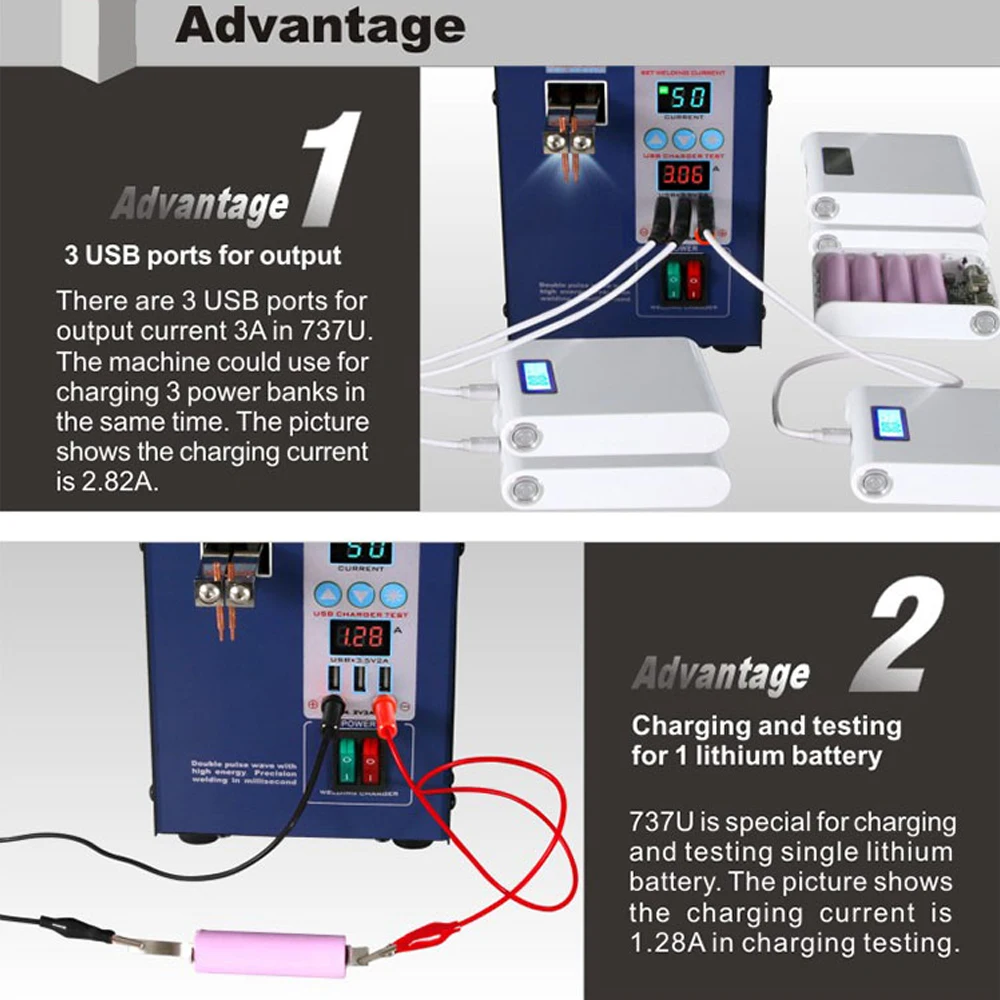 737U точечный сварочный аппарат 1,5 кВт светодиодный индикатор двойное цифровое табло сварочный аппарат usb зарядка тестирование точечная