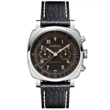 Parnis Pilot Seriers Световой мужские кожаный ремешок Военная Униформа спортивный хронограф кварцевые часы наручные