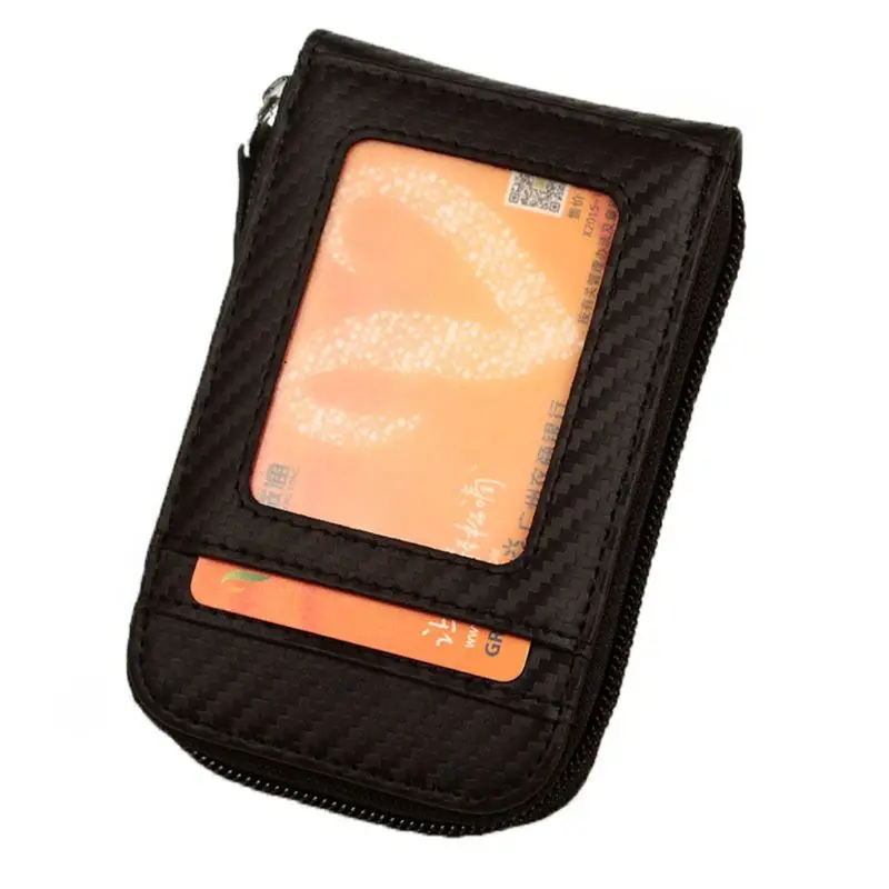 

RFID Vintage Carbon Fiber Leather Organizer Business Credit Card Holder Travel Card Bag Small Wallets