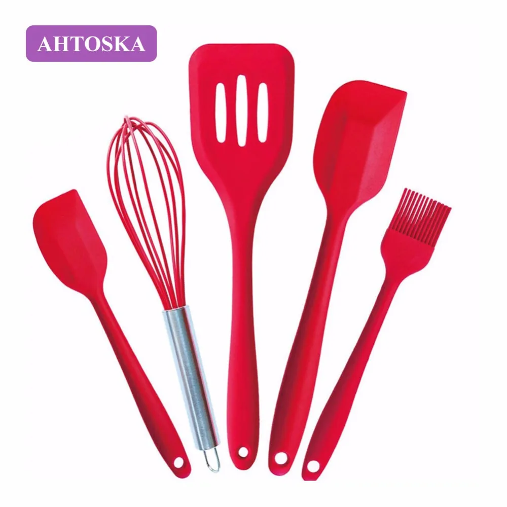 

AHTOSKA 5Pcs/Set Kitchen Cooking Utensil Red Heat Resistant Cooking Tools Includes Spoon Spatula Soup Ladle