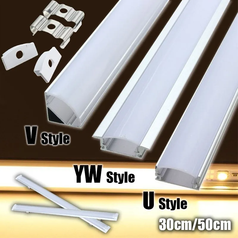 

30/50cm U/V/YW Style Shaped LED Bar Lights Aluminum Channel Holder Milk Cover End Up for LED Strip Light Accessories