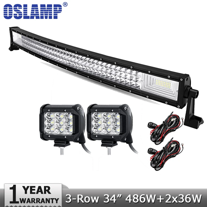 

Oslamp 34" 486W 3-Row LED Light Bar Offroad Combo+2x36W Led Work Light Spot Flood Led Driving Lamp Pickup Truck 4X4 4WD 12v 24v