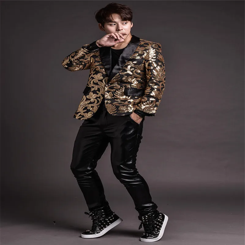 R53 Men stage performance suit dj embroidery outfits wedding jacket