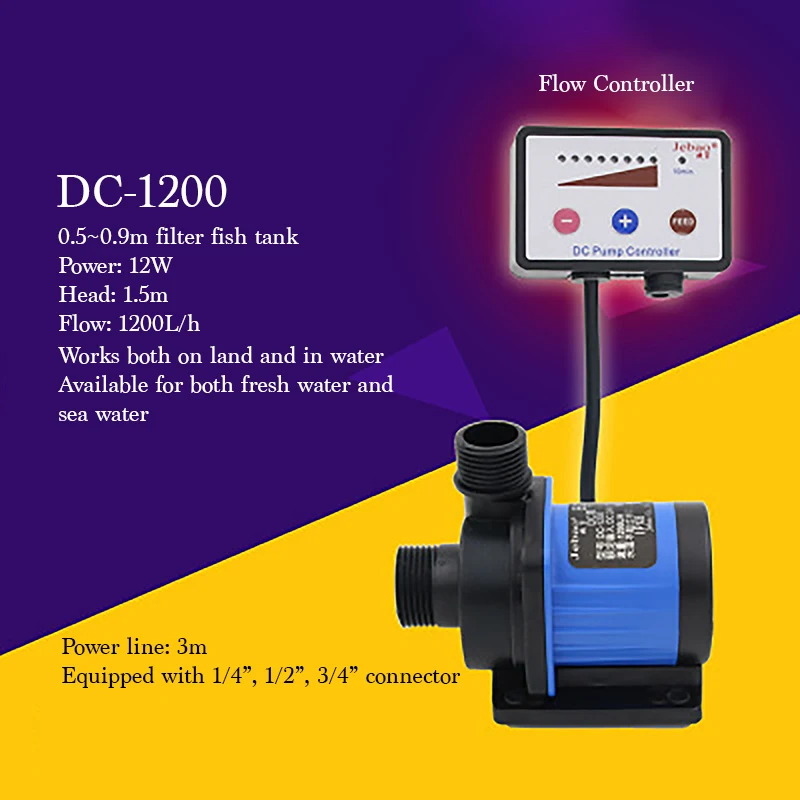 

DC1200 Variable Frequency Water Pump Sea Water Fresh Water Use Fish Tank Filter Submersible Pump 12W Mini Electrical Pump