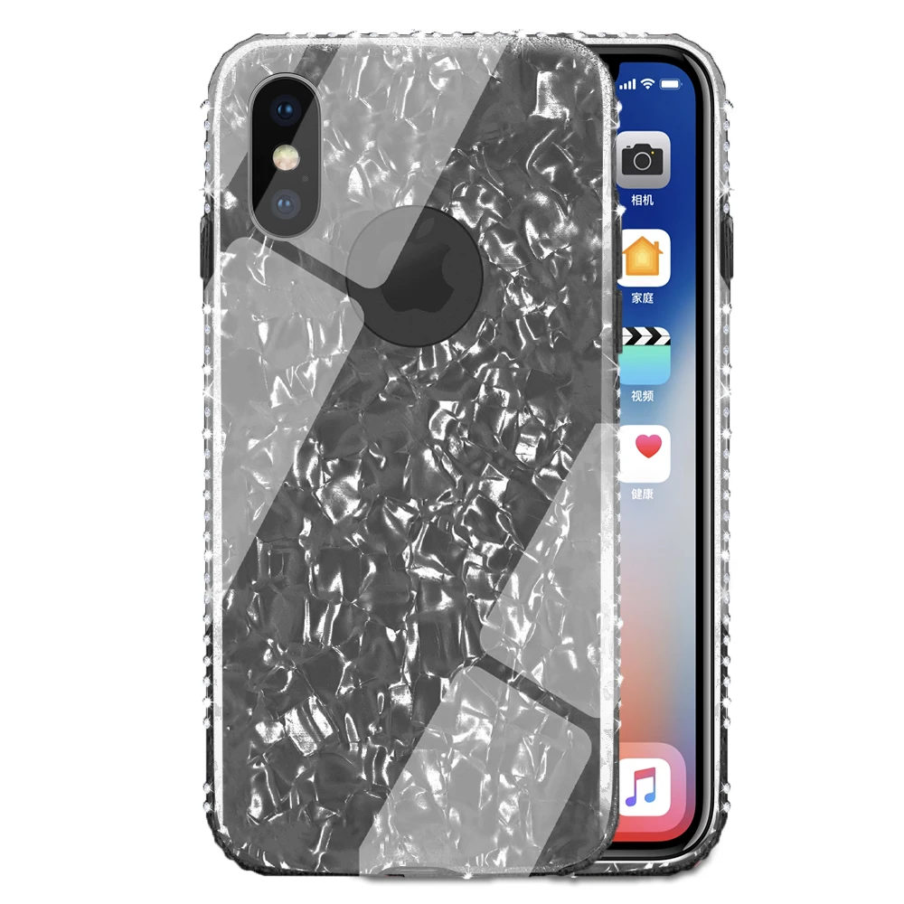 Fashion Conch Shell For iPhone 7 8plus Case Shockproof Soft Bumper Glitter Bling Back Cover Case for iPhone X with Rhinestone (14)